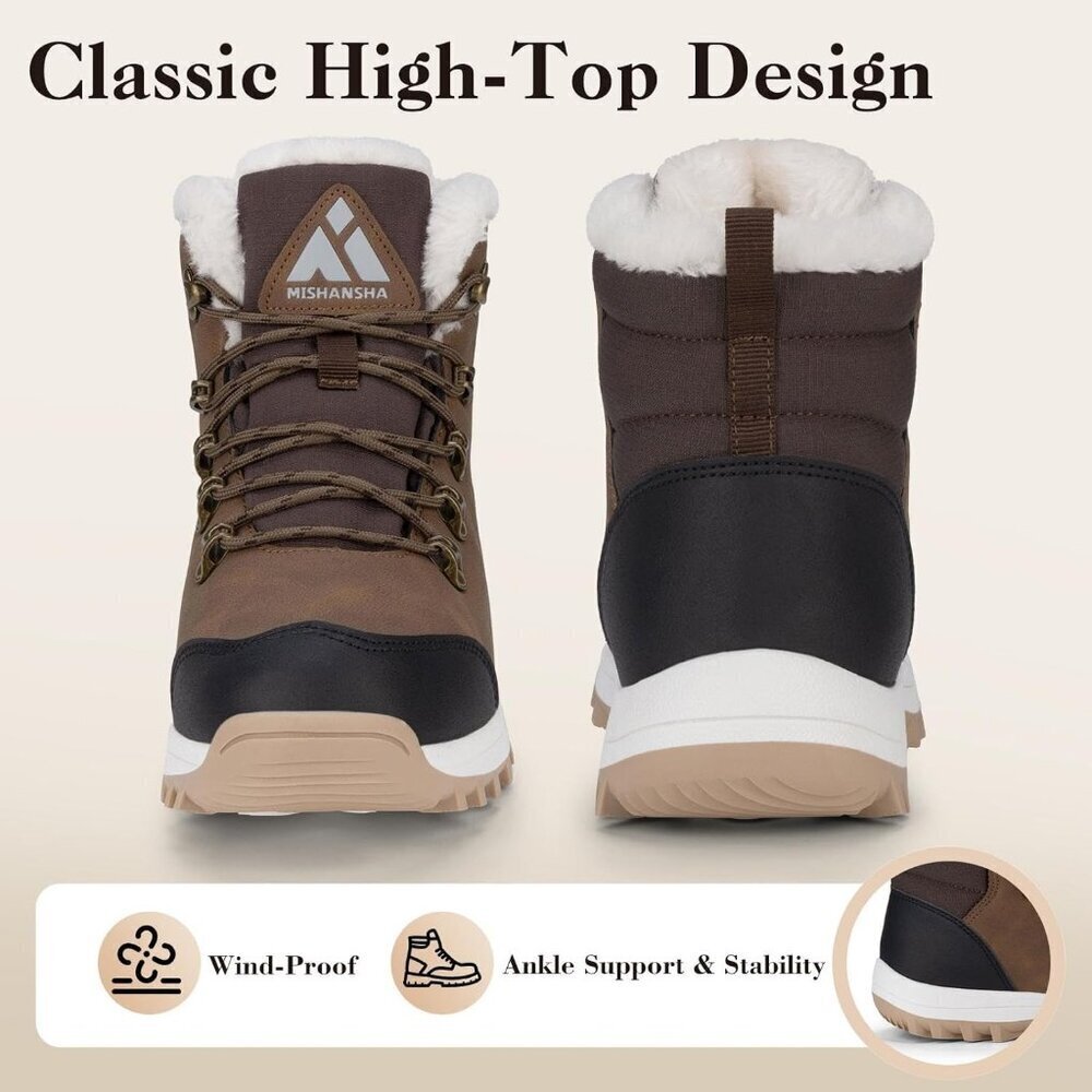 Women’s Brown Water Resistant Warm Snow Boots Fur Lined Non Slip Outdoor - Picture 4 of 7